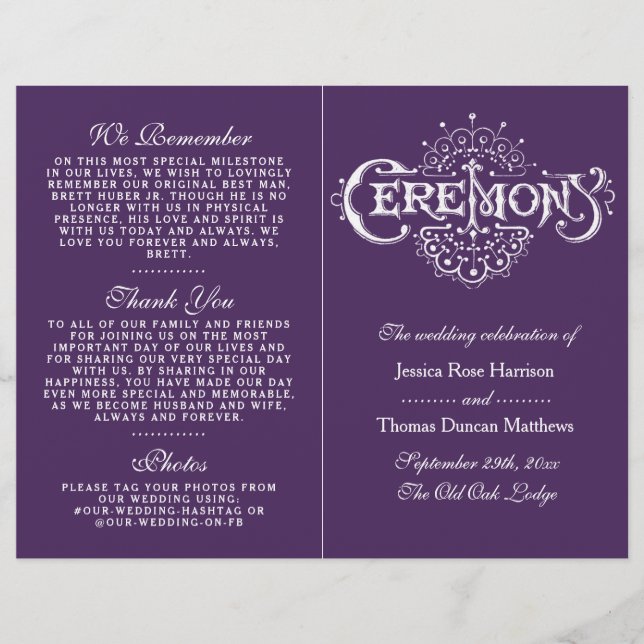 Elegant Purple And White Wedding Ceremony Programs (Front)