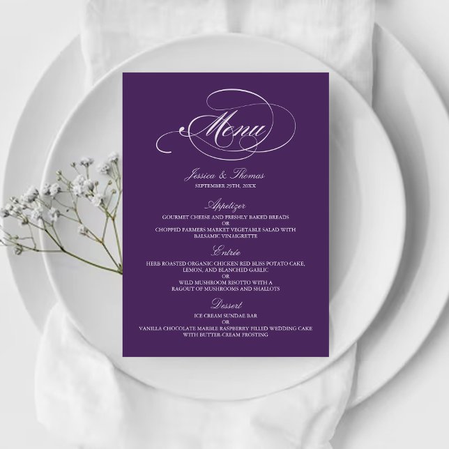 Elegant Purple And White Wedding Menu Templates (Creator Uploaded)