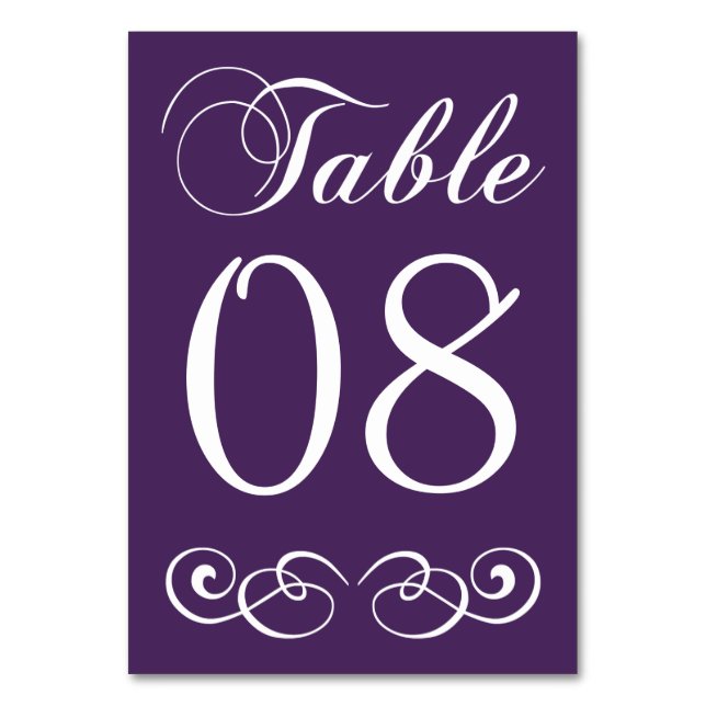 Elegant Purple And White Wedding Table Number (Front)