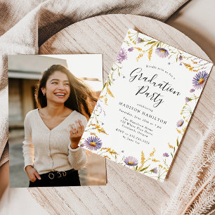 Elegant Purple and Yellow Floral Graduation Party Invitation