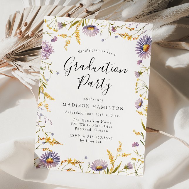 Elegant Purple and Yellow Floral Graduation Party Invitation (Creator Uploaded)