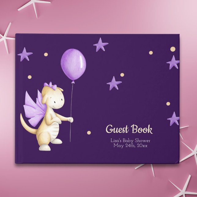 Elegant Purple Baby Dragon Girl Baby Shower Guest Book (Creator Uploaded)