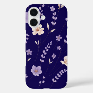 Elegant Purple & Beige Floral Pattern iPhone 16 Case