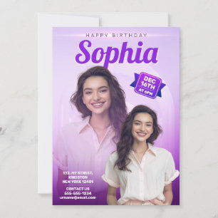 Elegant Purple Birthday Party Girls One Photo Invitation