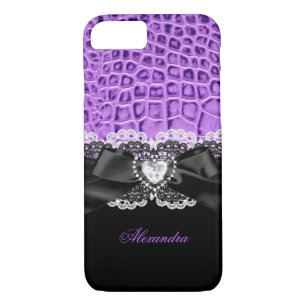 Elegant Purple Black Animal Bow Heart Lace 2 iPhone 8/7 Case