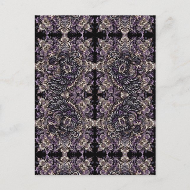 Elegant Purple Black Batik Raven Tessellation Tile Postcard (Front)