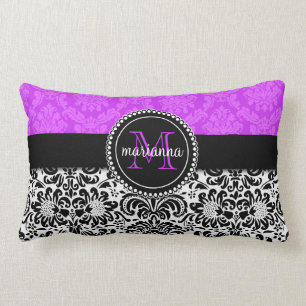 Elegant Purple Black Damask Personalised Lumbar Cushion