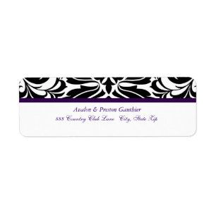 Elegant Purple Black Damask Wedding Address Label