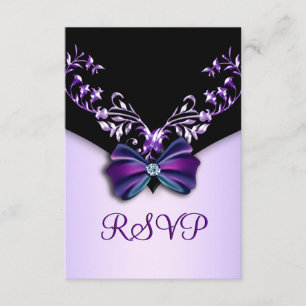 Elegant Purple Black Diamond Bow RSVP Card