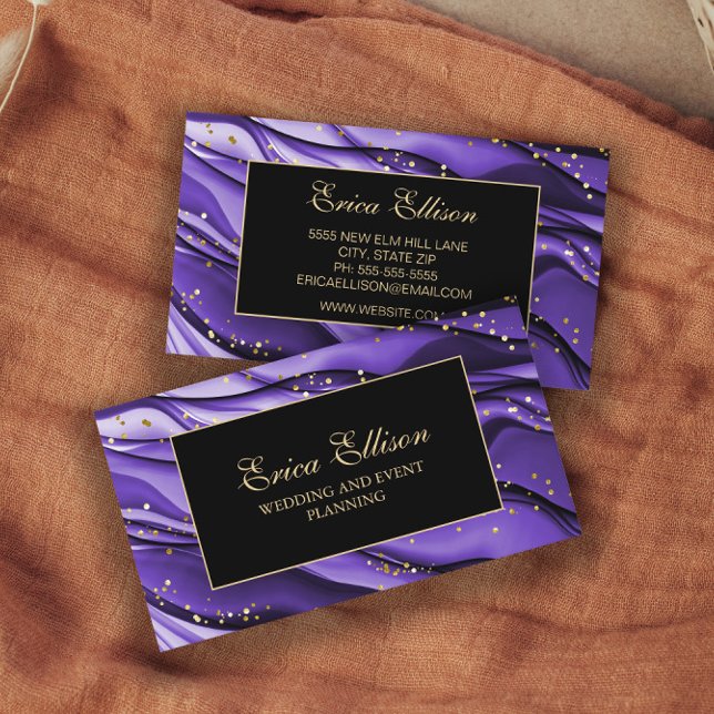 Elegant Purple Black Gold Glitter Wedding Planner Business Card (Creator Uploaded)
