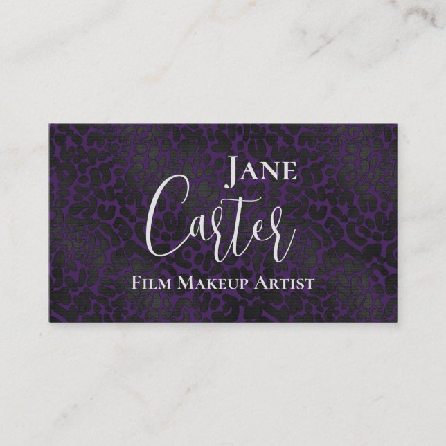 Elegant Purple Black Leopard Film Makeup Artist Business Card (Front)