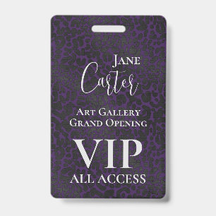 Elegant Purple Black Leopard VIP All Access Pass ID Badge