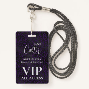 Elegant Purple Black Leopard VIP All Access Pass ID Badge