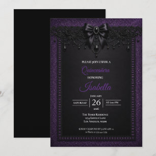 Elegant Purple Black Quinceañera Invitation