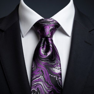 Elegant Purple & Black Swirl Marble  Tie