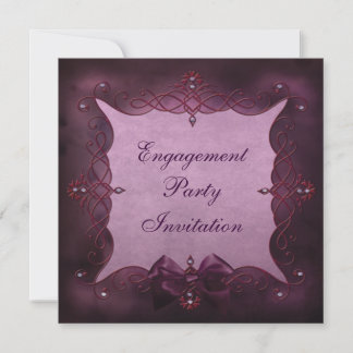 Elegant Purple Bling & Bow Engagement Party Invitation
