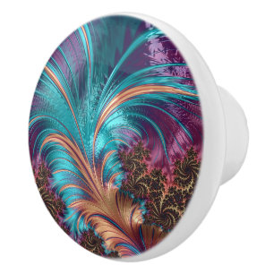 Elegant Purple Blue Abstract Feather Design Ceramic Knob