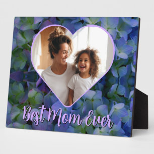 Elegant purple blue floral Best Mum photo template Plaque