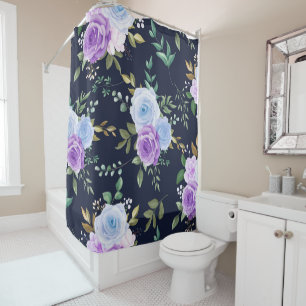 Elegant purple, blue floral shower curtain