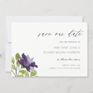 Elegant Purple Blue Floral Watercolor Rose Flower Save The Date