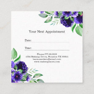 Elegant Purple Blue Flower Hair & Makeup Business Appointment Card