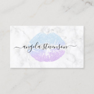 Elegant purple & blue glitter lips white marble business card
