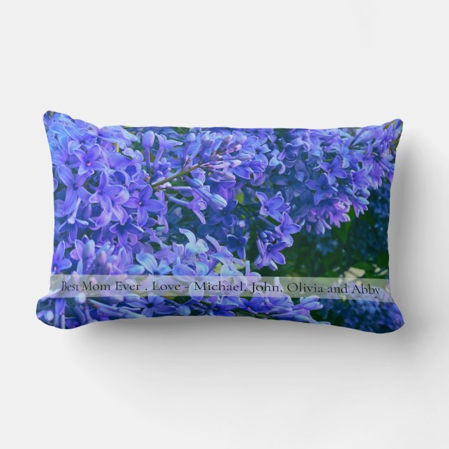 Elegant purple blue lilacs personalise best mum  lumbar cushion (Front)