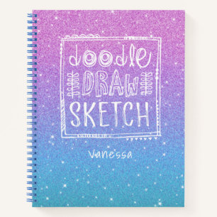 .Elegant Purple Blue Ombre Glitter Sketchbook Note Notebook