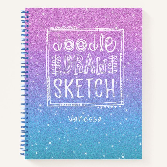 .Elegant Purple Blue Ombre Glitter Sketchbook Note Notebook (Front)