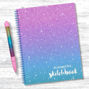 Elegant Purple Blue Ombre Glitter Sketchbook Notebook