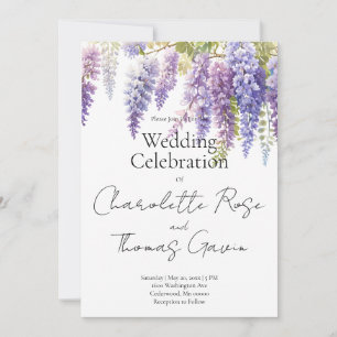Elegant purple blue watercolor wisteria wedding invitation