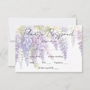 Elegant purple blue watercolor wisteria wedding RSVP card