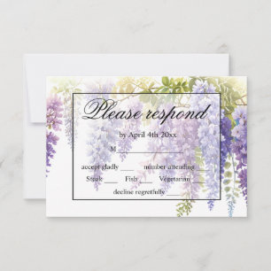 Elegant purple blue watercolor wisteria wedding RSVP card