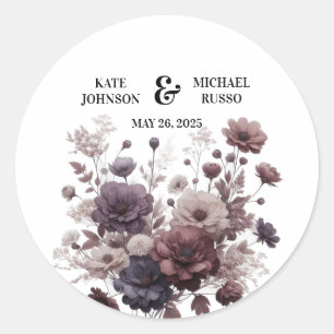 Elegant Purple Blush Floral Wedding Classic Round Sticker