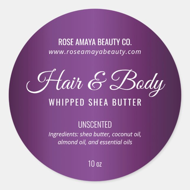 Elegant Purple Body Butter Beauty Cosmetic Label (Front)
