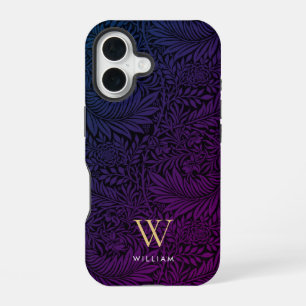 Elegant Purple Boho Botanical Pattern Monogram iPhone 16 Case