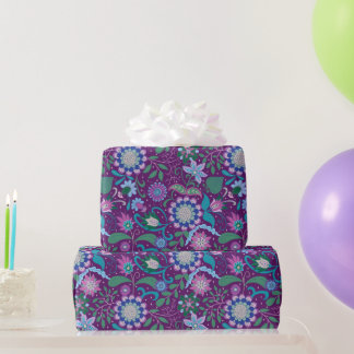 Elegant Purple Boho Flowers on Purple Wrapping Paper