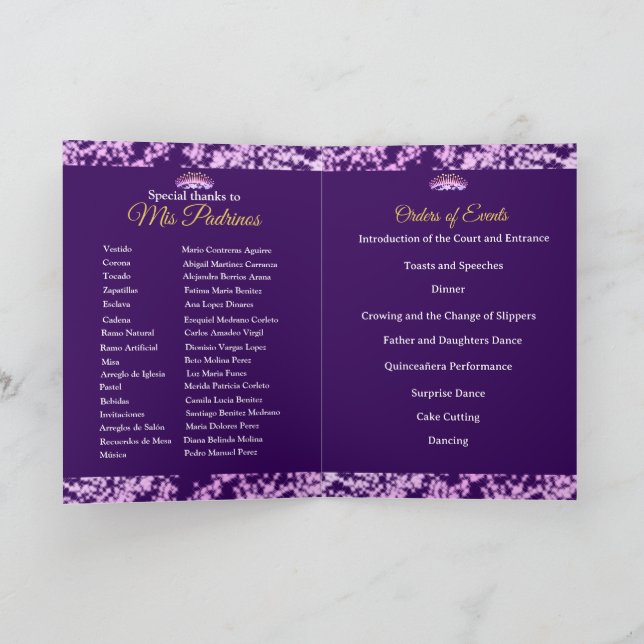 Elegant Purple Boho Gold Quinceañera Spanish Programme (Inside)