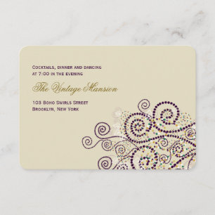 Elegant Purple Boho Spirals Wedding Reception Invitation
