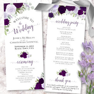 Elegant Purple Boho Watercolor Floral Wedding Programme