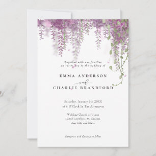 Elegant Purple Botanical flowers Script Wedding Invitation