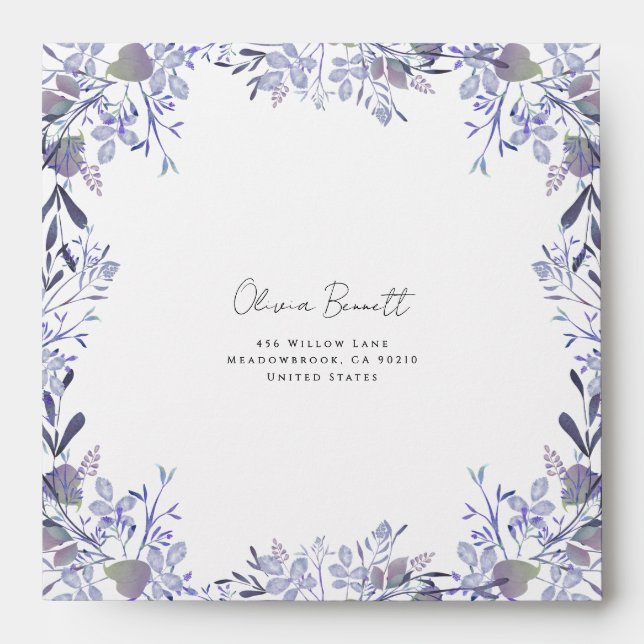 Elegant Purple Botanical Wedding Envelope (Front)