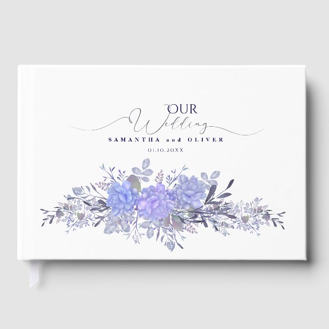 Elegant Purple Botanical Wedding Guest Book (Front)
