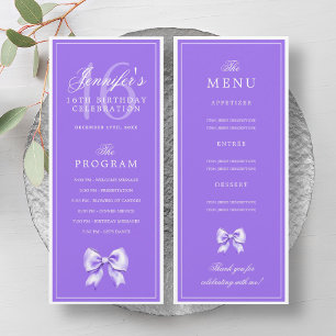 Elegant Purple Bow 16th Birthday Program Menu Invitation