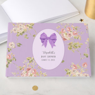 Elegant Purple Bow Girly Floral Baby Shower  Guest Book