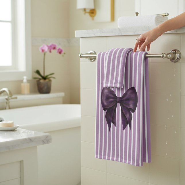 Elegant Purple Bow Striped Bathroom Set (Creator Uploaded)