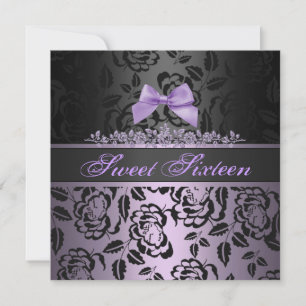 Elegant Purple Bow Sweet 16th Birthday Invitation