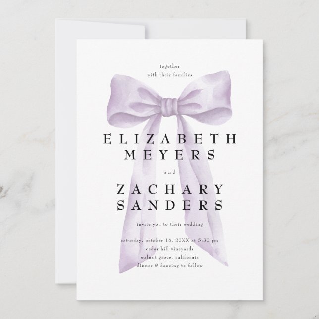 Elegant Purple Bow Wedding Invitation (Front)
