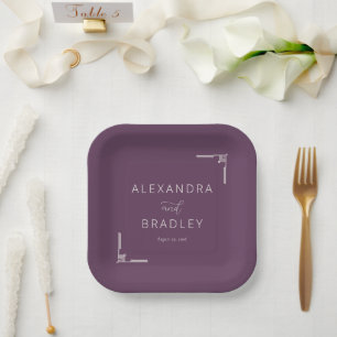 Elegant Purple Bracket Motions Paper Plate