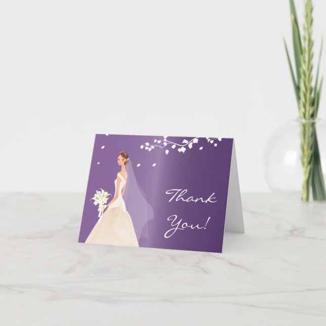 Elegant Purple Bride Thank You Note Card (Front)